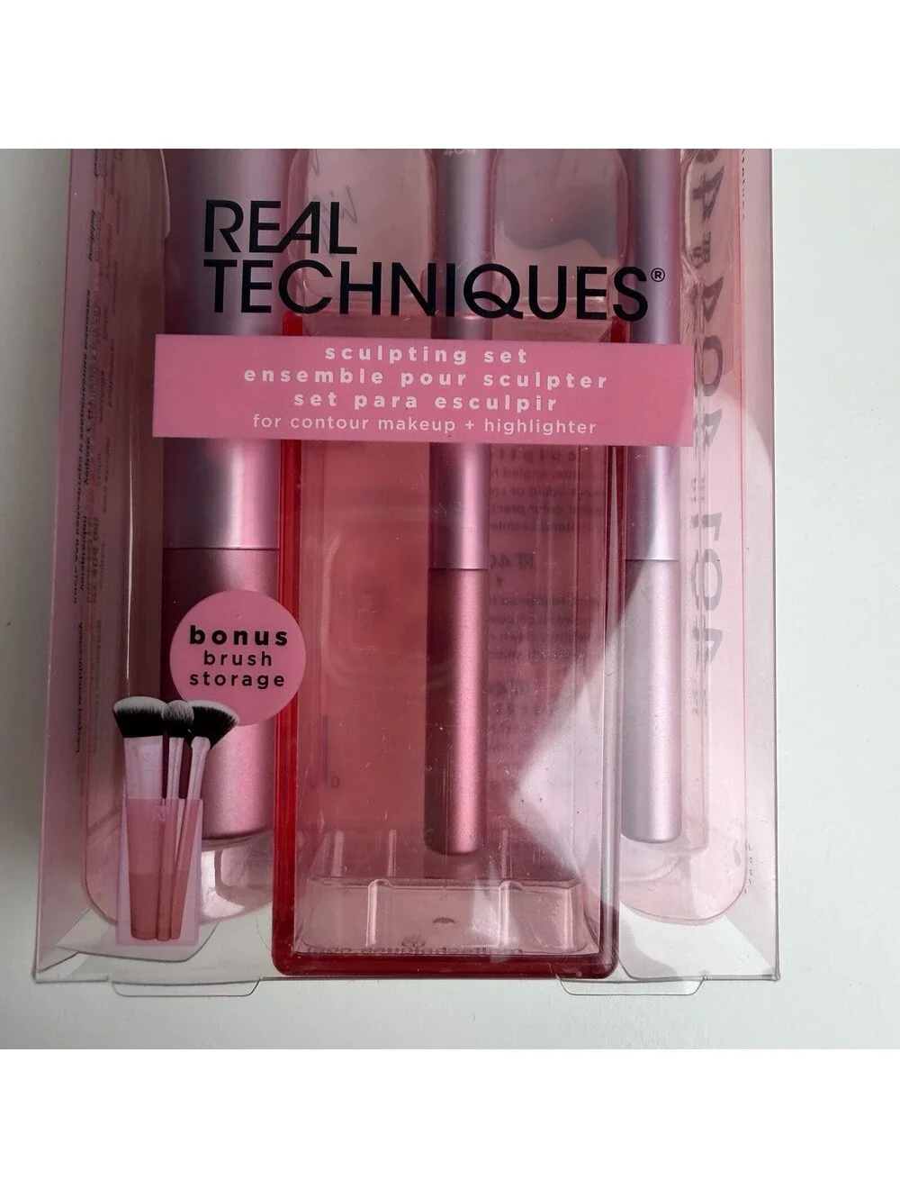 Real Techniques Sculpting Set 3pc Pink Contour Highlighter Brushes + Storage